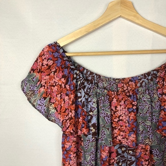 Anthropologie Maeve Vallita Red & Purple Floral OffShoulder Short Sleeve Top M - Picture 9 of 11